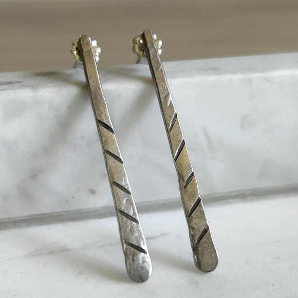 Vintage Sterling silver bar earrings, simple and elegant, chic - Picture 1 of 6